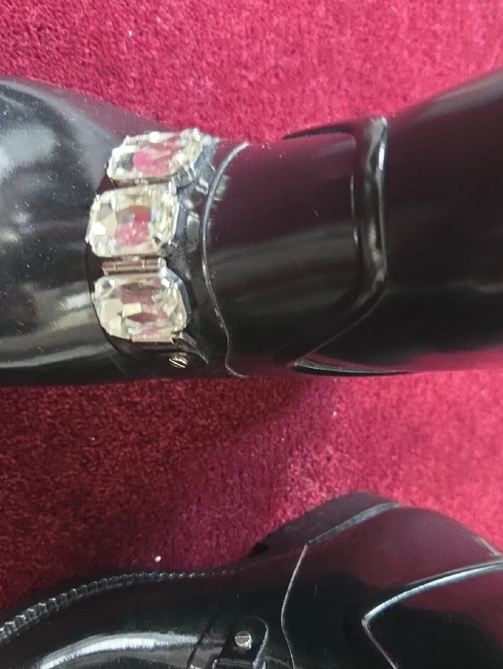 Michael Kors Black Patent Rain Boots with Clear Gem Accents